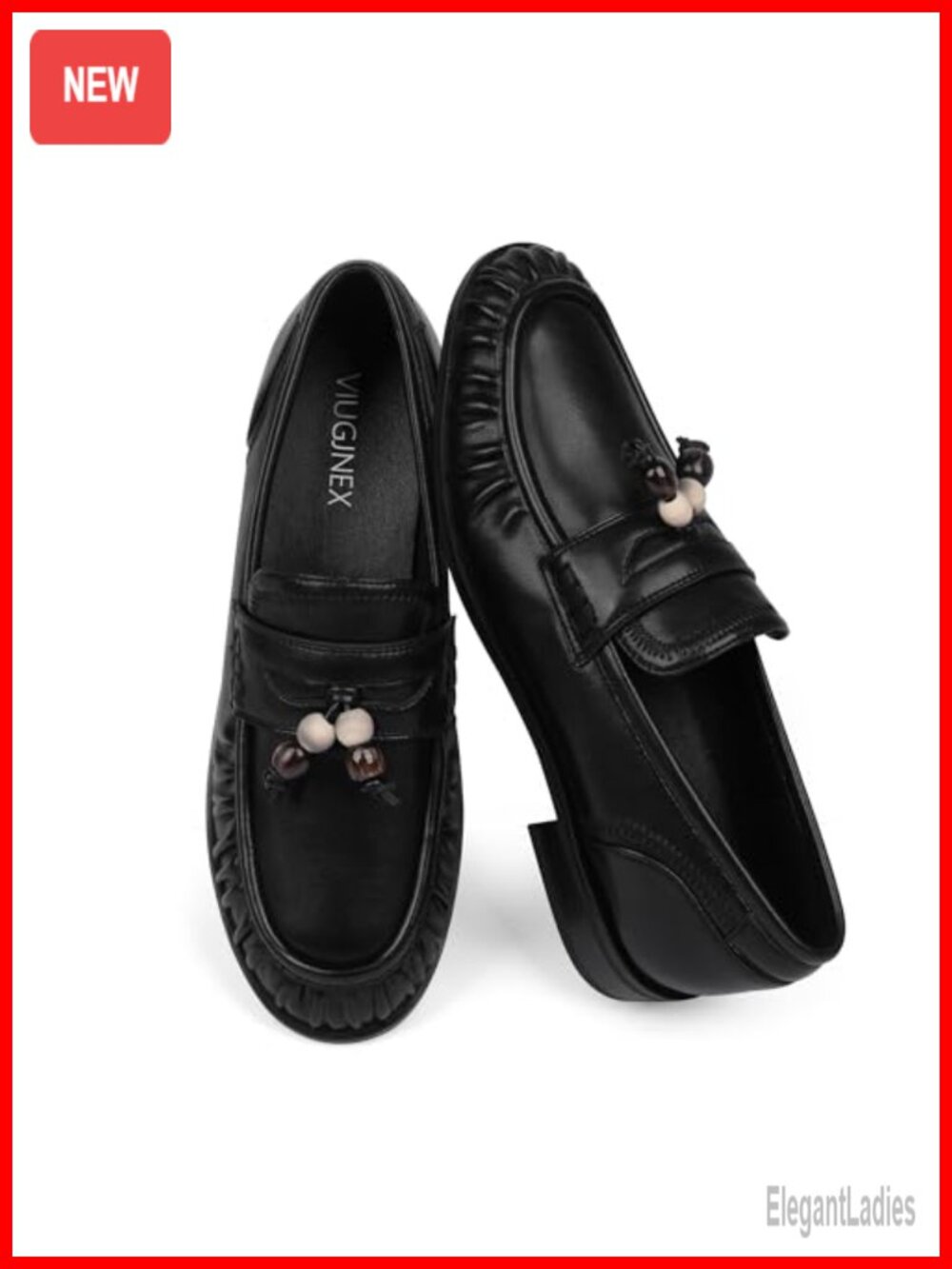 Women's Faux Leather Ruched Toe Beaded Loafers Slip-On Comfort Flats